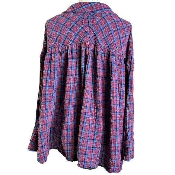 Free People Oversized Bohemian Grunge Fall Cardiff Plaid Swing Top Shirt Medium - Picture 11 of 14